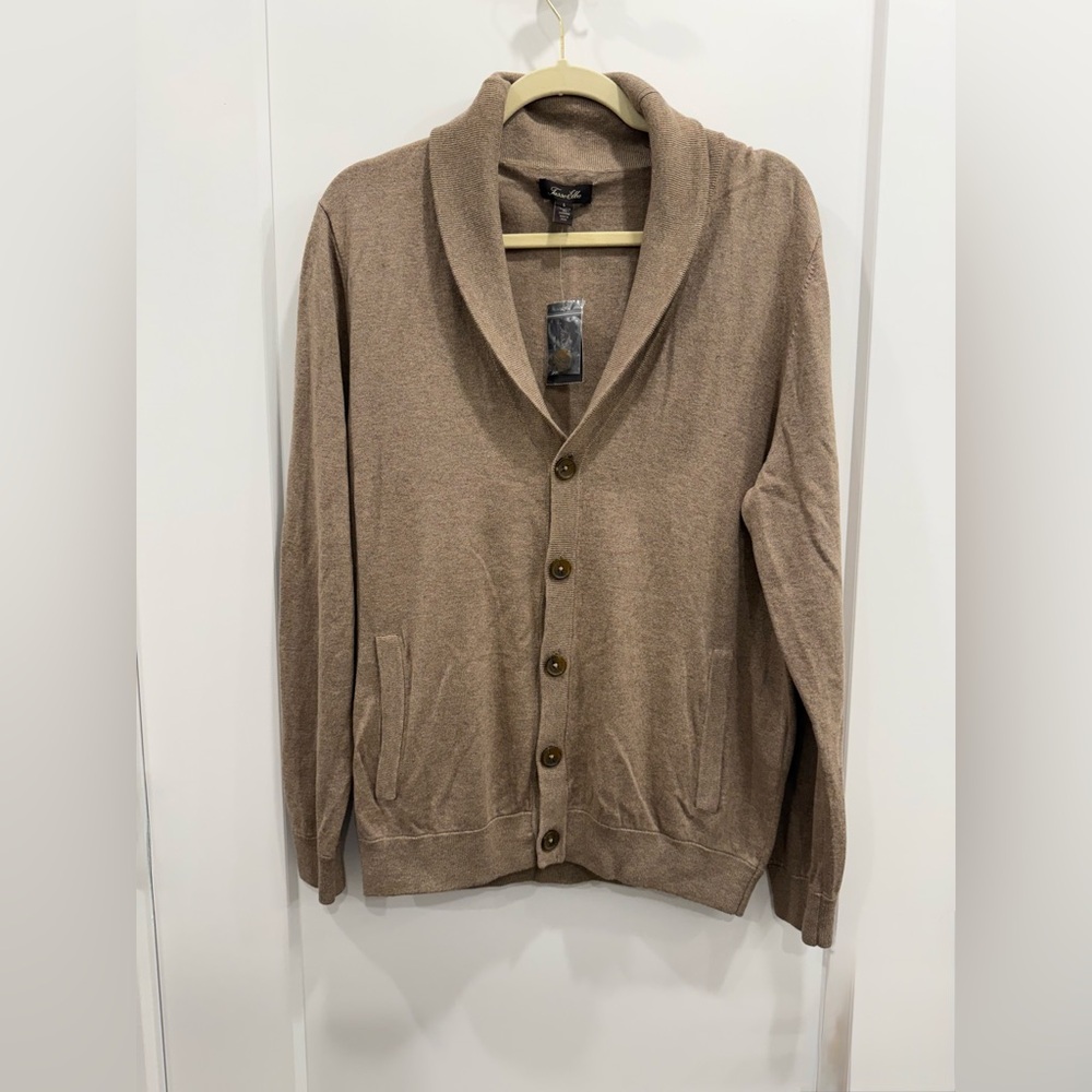 Tasso Elba Men's Shawl Collar Button-Up Cardigan - Taupe Brown New With Tags.